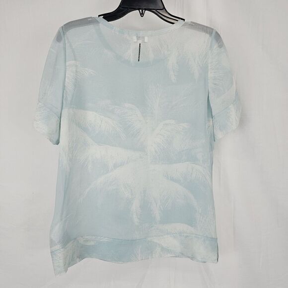 Escada Sport Light Blue Shear Palm Print Tee Shirt Blouse Women's Size 36 - Picture 5 of 7